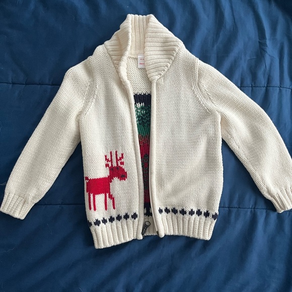 EUC Hanna Andersson Boys 2T zip up Classic Holiday Deer Print sweater - Picture 2 of 4